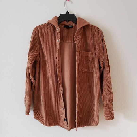 Treasure & Bond Corduroy Button Front Hoodie (Big Boys) Brown Dijon/XL - Picture 2 of 9